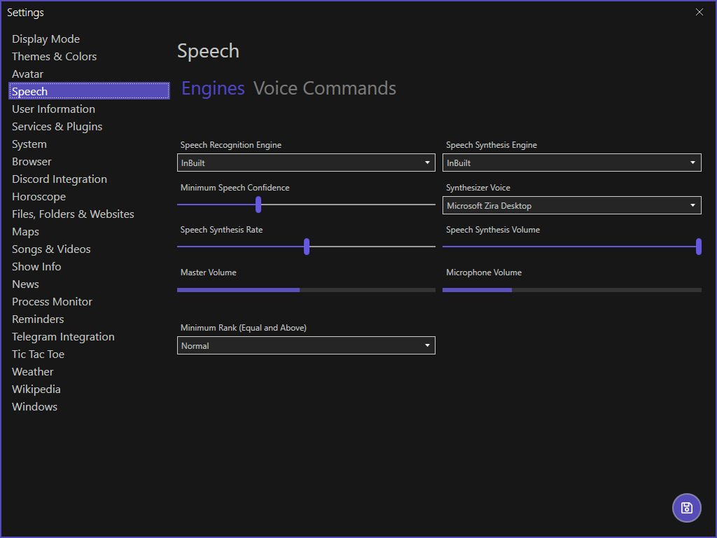 Speech Settings Screenshot